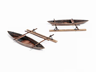 Handcrafted Wooden Boat Models Showcased On Stands With Natural Wood Texture And Classic Design 3d model