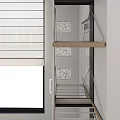 Modern Laundry Room Interior Featuring Washing Machine Dryer And Wooden Shelves