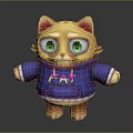 Cute 3D Cartoon Cat Character in Blue Hoodie with FAT Print and Green Eyes