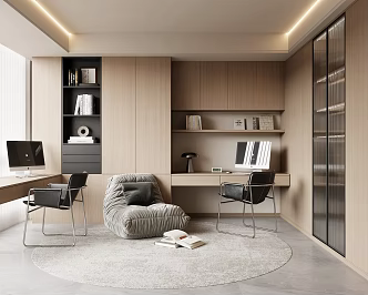 Modern Study Desk and Chair Combination Desk Book Chair Bookcase 3d model