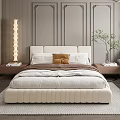 Modern Neutral Bedroom With Upholstered Bed Layered Bedding Nightstands And Floor Lamp