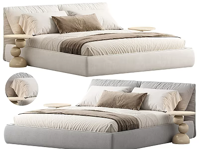 Modern Double Bed With Light Colored Bedding Brown Pillows And Side Table 3d model