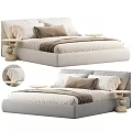 Modern Double Bed With Light Colored Bedding Brown Pillows And Side Table