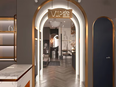 Elegant Clothing Store VIP Room With Golden Arch And Marble Interior Design 3d model