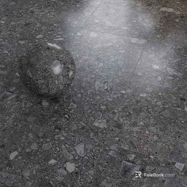 Gray Terrazzo Like Floor Tiles With Smooth Finish And Stone Sphere 3d model 