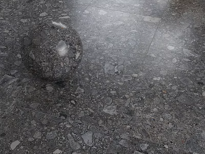 Gray Terrazzo Like Floor Tiles With Smooth Finish And Stone Sphere 3d model