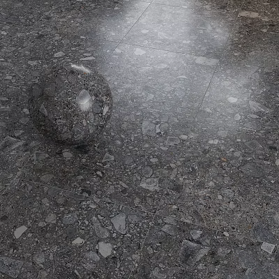 Gray Terrazzo Like Floor Tiles With Smooth Finish And Stone Sphere 3d model