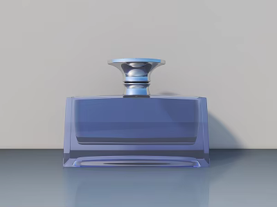 Blue Transparent Perfume Bottle With Silver Cap On Gray Surface Background 3d model