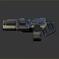 Futuristic Sci Fi Weapon With Blue Glowing Barrel Mechanical Grip And Metallic Texture
