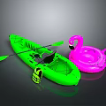Green Kayak With Paddle And Pink Flamingo Inflatable Water Toys For Summer