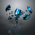 Futuristic Blue Mechanical Robot With Multiple Metallic Arms And Wing Like Components