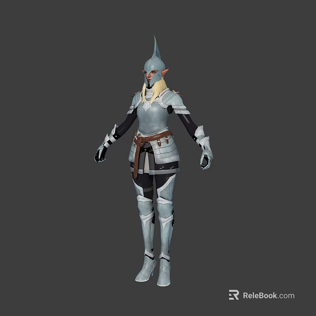 Elf Warrior Creature In Armor With Spiked Helmet And Pointed Ears 3d model