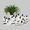Minimalist Bathroom Accessories With Various Bottles Jars And Green Plant For Home