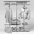 Fashion Clothes Displayed Black Leather Jacket Silver Pleated Skirt Black Handbag White Sneakers on Shelf