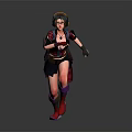 Dynamic Female Character In Action Wearing Headphones Goggles Dark Outfit Backpack Red Gloves Purple Boots