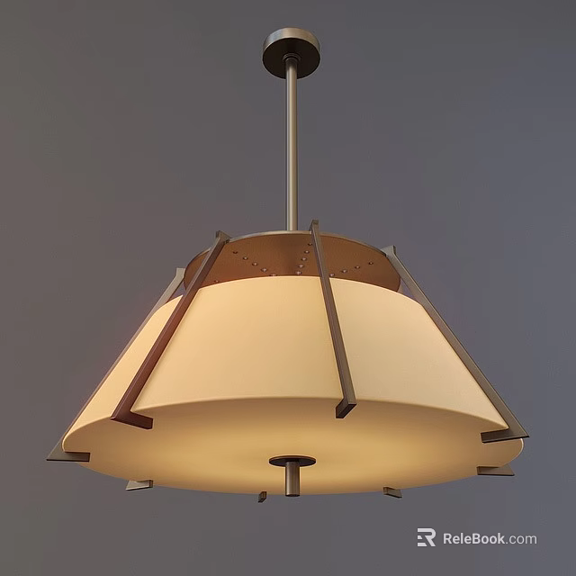 Modern Pendant Light With Cream Fabric Shade And Angular Metal Support Structure 3d model