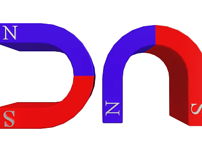 Industrial Equipment Horseshoe Magnets With North South Poles And Red Blue Design 3d model