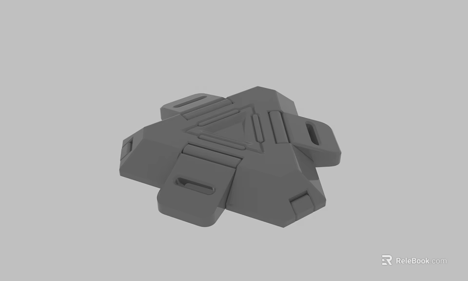 Gray Geometric 3D Model Of Mechanical Component With Multiple Protrusions And Grooves 3d model 