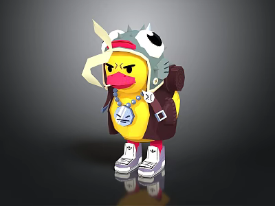 Cute Yellow Duck Wearing Frog Hat With Big Eyes Coat Backpack And Sneakers 3d model
