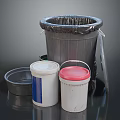 Household Storage Buckets Including Metal Drum And Plastic Containers With Red White Black Lids