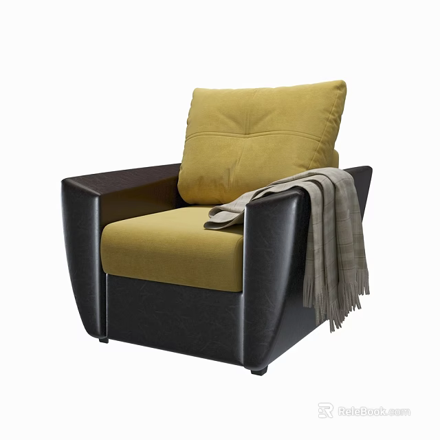 Single Sofa With Yellow Cushion Black Armrest And Gray Blanket Modern Design 3d model