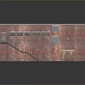 Industrial Red Brick Wall Interior Scene With Metal Staircase And Windows