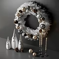 Festive Ornament Decoration Set With White Wreath Gold Silver Balls Pinecones And Candles