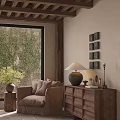 Rustic Solid Wood Decor Cabinet With Delicate Home Ornaments For Cozy Natural Living Room