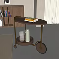 Modern Rolling Side Table With Two Tier Design Book Glass And Candle 3d model