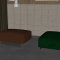 Modern Sofa Stools Brown and Green Leather Tufted Design in Contemporary Interior with Grid Wall