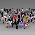 Diverse Group of People in Various Poses Standing and Sitting with Different Clothing Styles