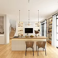 Modern Living Dining Room Interior With Large Windows White Sofa Island Counter And Wooden Floor