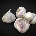 Fresh Whole Garlic Bulbs With Purple And White Papery Skin