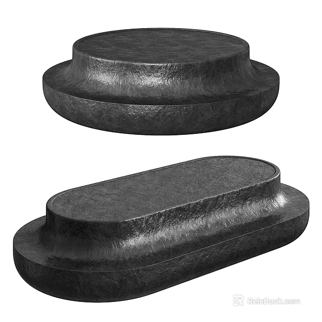Black Stone Coffee Table With Round And Oval Double Layer Textured Surface Design 3d model