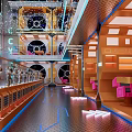 Futuristic Cybercafe Interior With Tech Inspired Design Comfortable Seats And Neon Lights