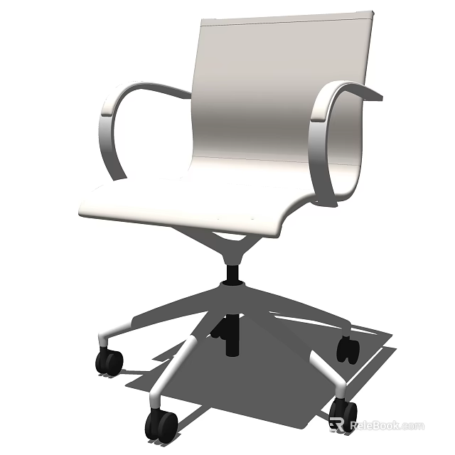 Modern Office Chair with White Seat Back and Silver Armrests on Wheeled Base 3d model 
