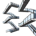 Modern Multi Level Stairs Design With Glass Railings And Metal Frame Structure