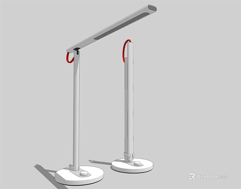 Pair of Modern White Desk Lamps with Red Circular Accents and Sleek Design 3d model 