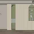 Modern White Storage Cabinet With Arched Open Shelves And Decorative Lighting