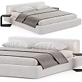Modern Minimalist Bed Design With Gray White Bedding And Black Nightstand