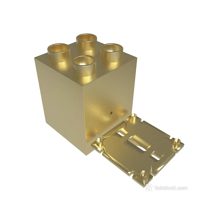Golden Block With Cylindrical Holes And Open Lid Structural Design Feature 3d model 