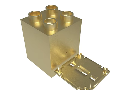 Golden Block With Cylindrical Holes And Open Lid Structural Design Feature 3d model