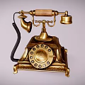 Vintage Golden Rotary Dial Telephone With Wooden Handset And Classic Design