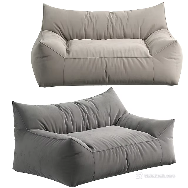 Comfortable Gray Fabric Bean Bag Sofa With Soft Cushioned Design And Modern Style 3d model 