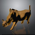 Handcrafted Orange Rhinoceros Sculpture Standing With Horn Ears Tail On Black Background