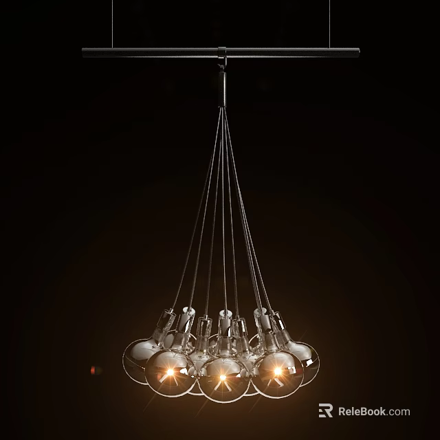 Modern Hanging Chandelier With Multiple Transparent Glass Bulbs And Warm Light Design 3d model 