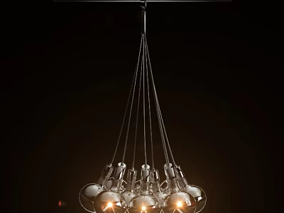 Modern Hanging Chandelier With Multiple Transparent Glass Bulbs And Warm Light Design 3d model