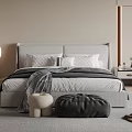 Modern Bedroom With Neutral Tones Bed Headboard Pendant Lights Nightstand Area Rug And Plant