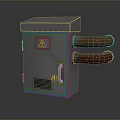Gray Metal Computer Equipment With Yellow Warning Sign Copper Tubes Vent And Handle
