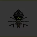Fantasy Spider Creature With Black Body Green Glowing Stripes And Sharp Legs